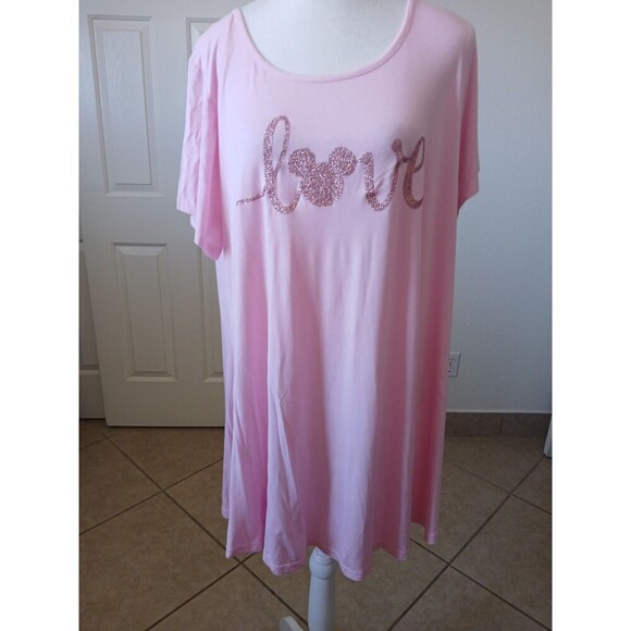 LARACE 2X Pink‎ Womens Short Sleeve Shirt Round Neck Tunic Flowy Flare Love - Picture 1 of 14